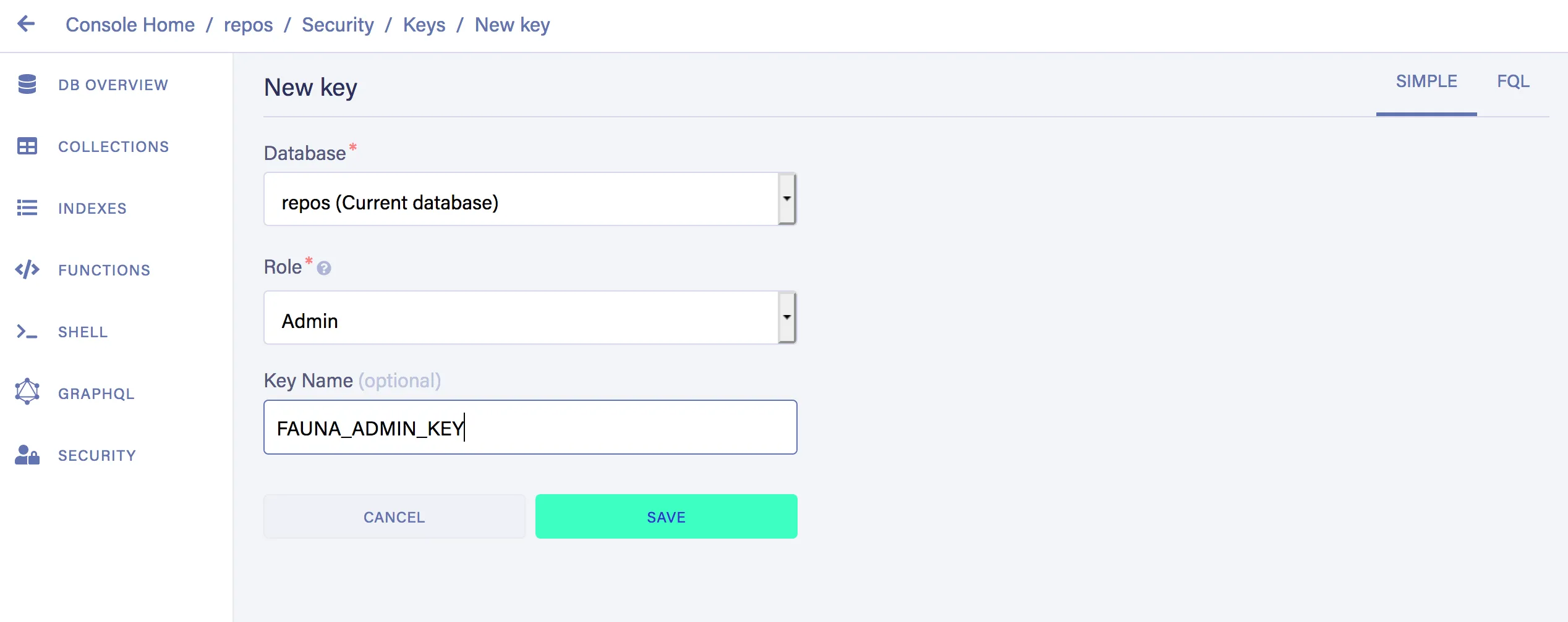 Create a Fauna Admin Key